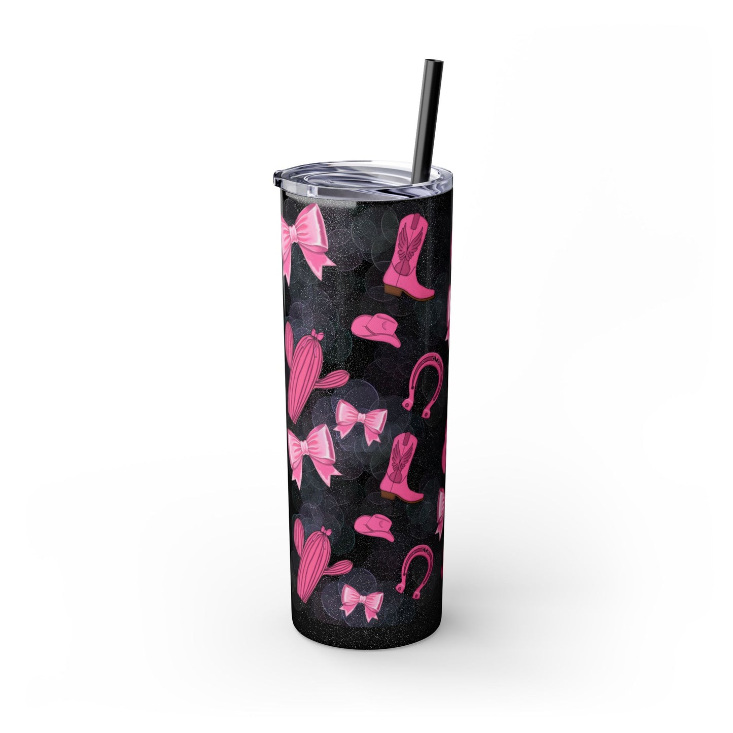 Fun Pink Cowgirl Skinny Tumbler - 20oz, Western Style Drinkware, Cactus and Bow Design, Perfect for Gifts, Summer Parties, or Rodeos