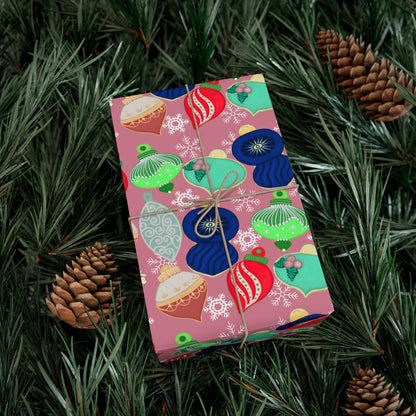 Cookie Holiday Ornament Gift Wrap Paper — Pink Retro Bauble Pattern
