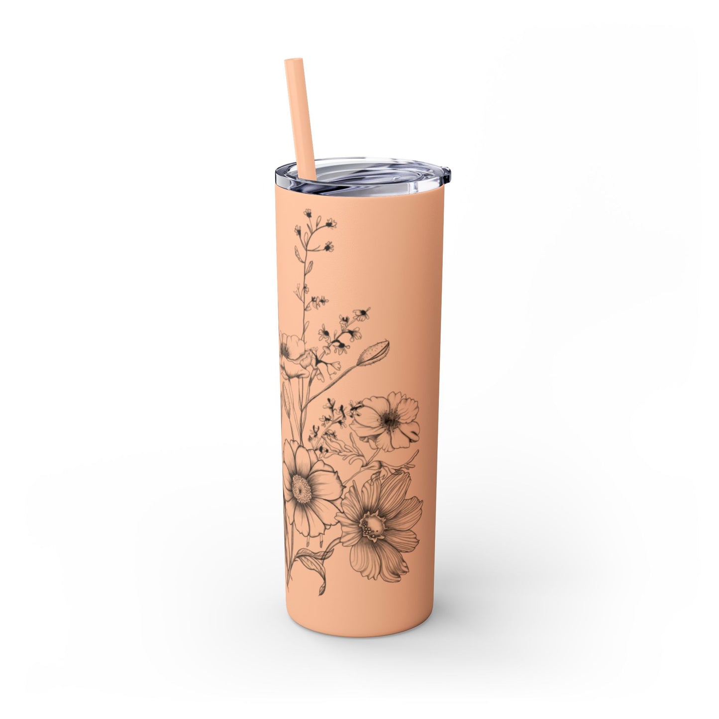 Floral Skinny Tumbler, Elegant Flower Design Drinkware, Perfect for Weddings, Gifts, or Everyday Use