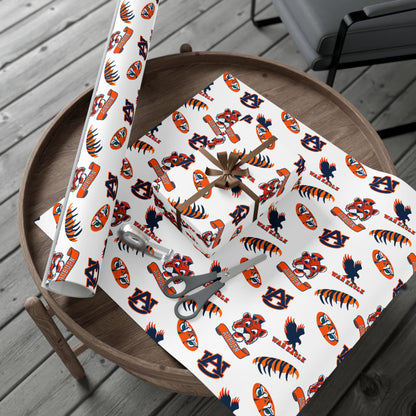 Auburn Tigers Patterned Gift Wrap Paper – Collegiate Football Wrapping Sheets (Includes AU Logos, War Eagle & Tiger Motifs)