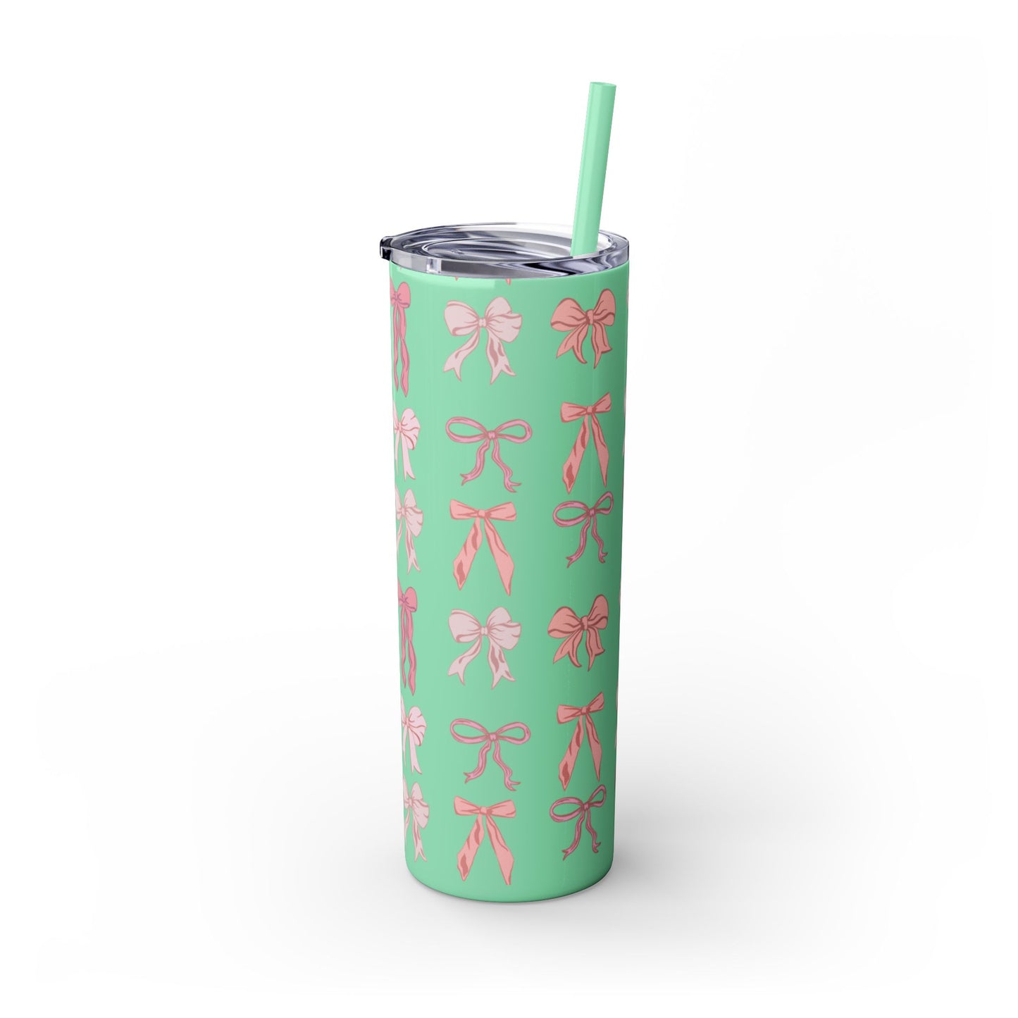 Cute Bow Pattern Skinny Tumbler, 20oz Travel Mug, Gift for Her, Bridesmaid Gift, Bachelorette Party Favor, Hydration Cup