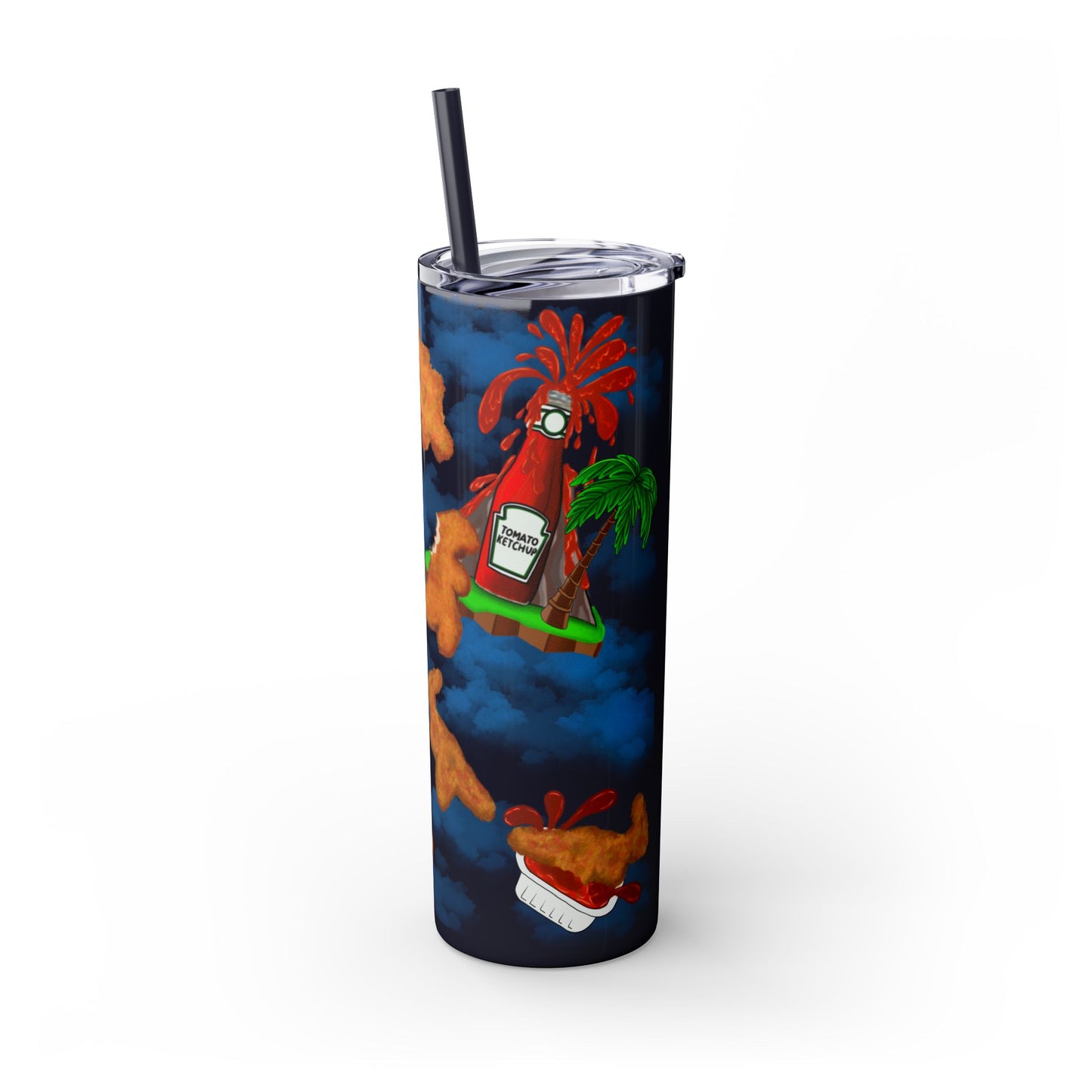 Dino Nuggets Tropical Themed Skinny Tumbler with Straw, 20oz | Fun Vacation Drinkware, Summer, Hawaiian Party, Gift for Beach Lovers