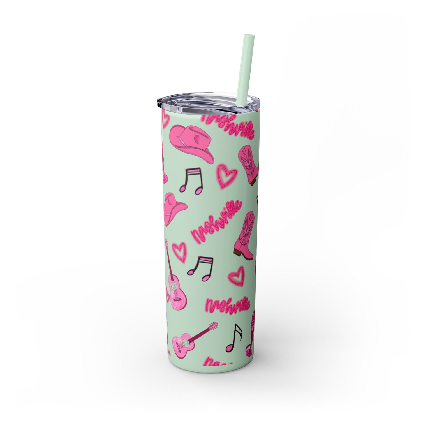 Pink Nashville Themed Skinny Tumbler | 20oz Drink Cup for Concerts, Parties, Gifts, Festivals, or Daily Use