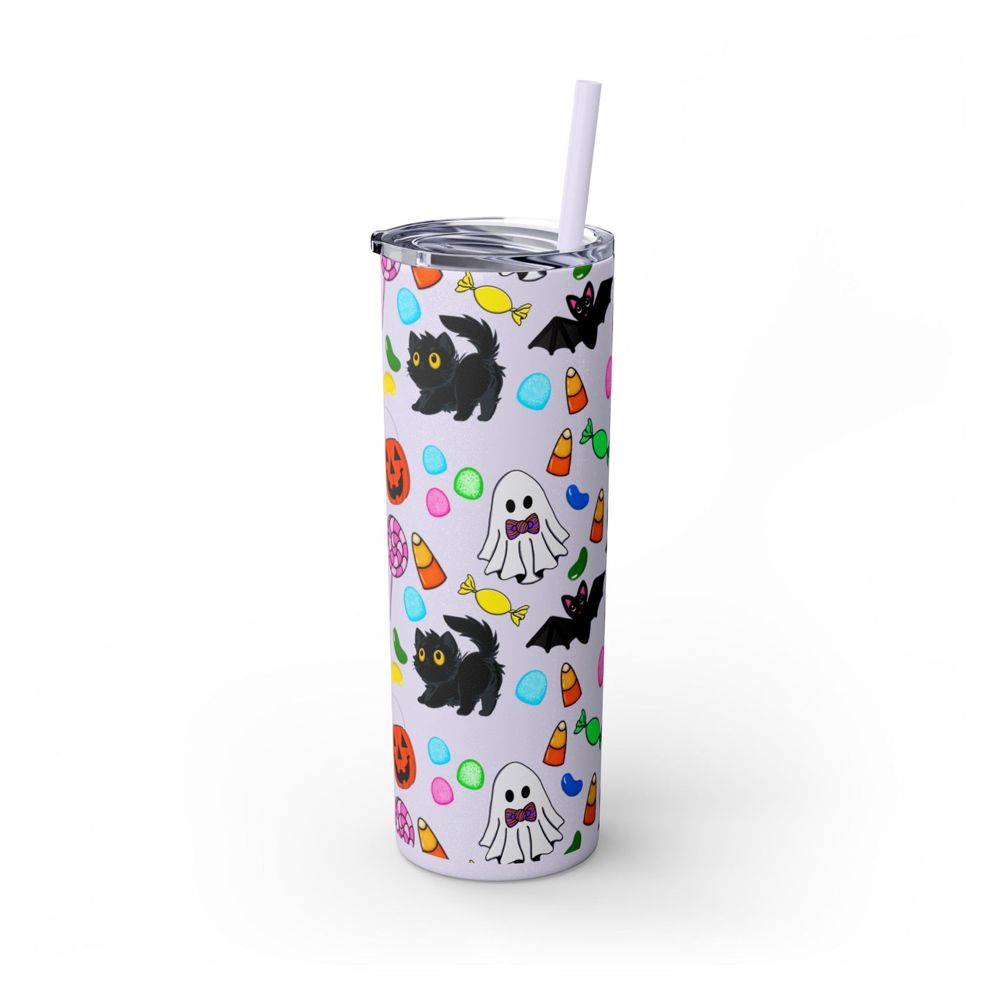 Cute Halloween Skinny Tumbler, 20oz Cat and Ghost Design, Spooky Drinkware, Trick-or-Treat Cup, Party Accessory, Fall Decor