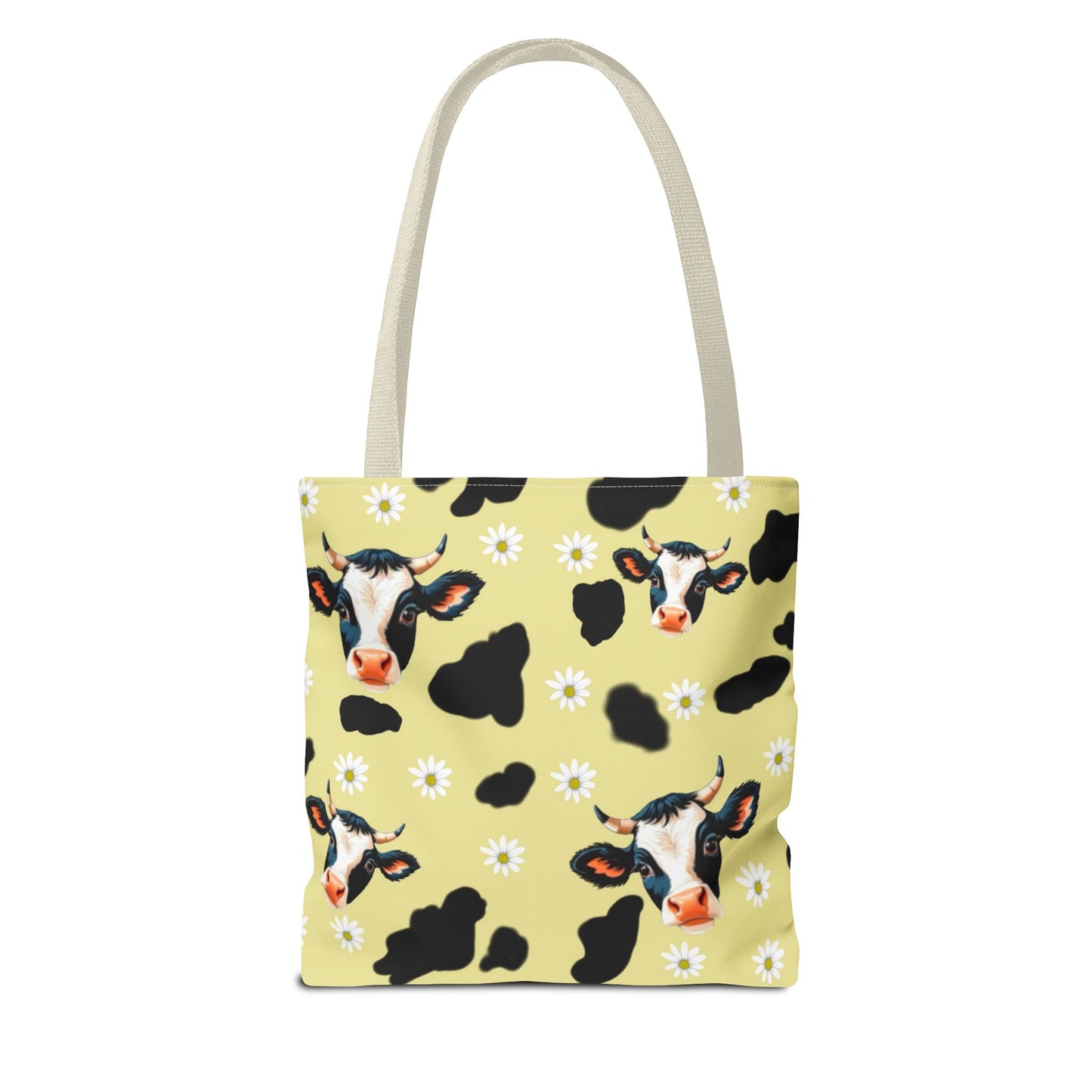 Cow Print Tote Bag, Cute Animal Lover Gift, Floral Cow AOP Bag, Cow-Themed Market Tote, Farmhouse Style Eco-Friendly Bag