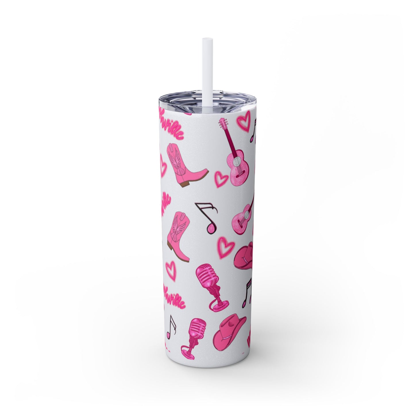 Pink Nashville Themed Skinny Tumbler | 20oz Drink Cup for Concerts, Parties, Gifts, Festivals, or Daily Use