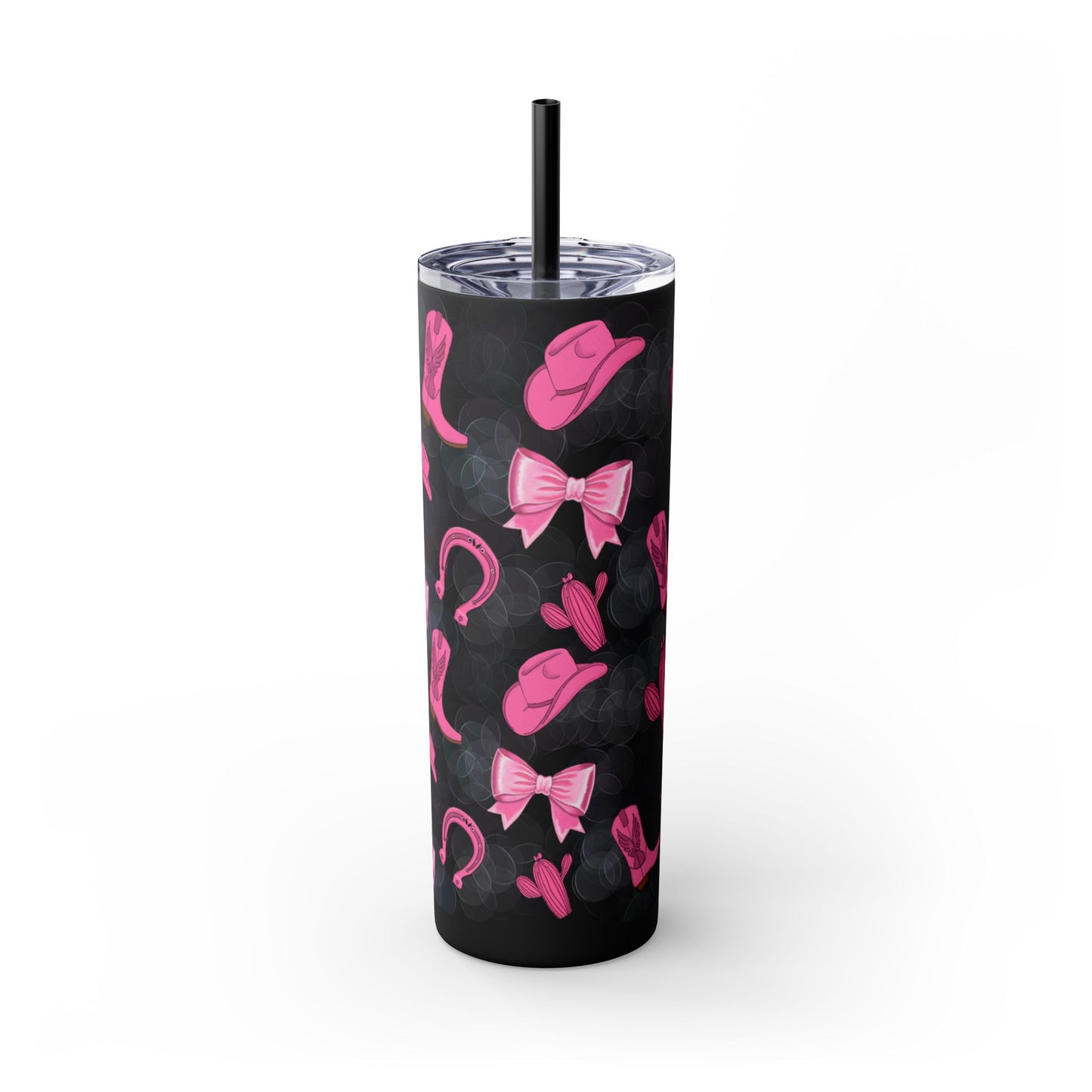 Fun Pink Cowgirl Skinny Tumbler - 20oz, Western Style Drinkware, Cactus and Bow Design, Perfect for Gifts, Summer Parties, or Rodeos