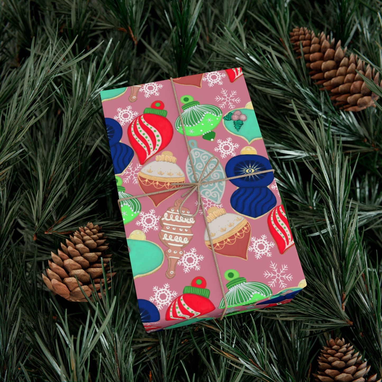 Cookie Holiday Ornament Gift Wrap Paper — Pink Retro Bauble Pattern