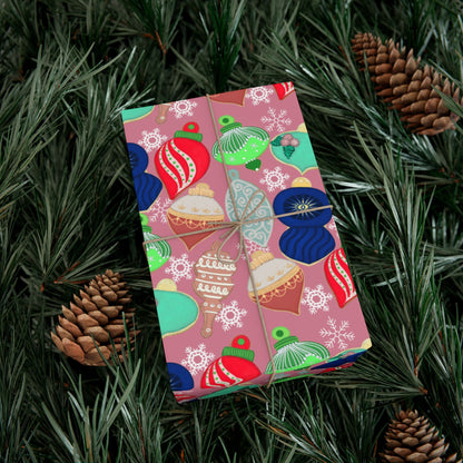 Cookie Holiday Ornament Gift Wrap Paper — Pink Retro Bauble Pattern