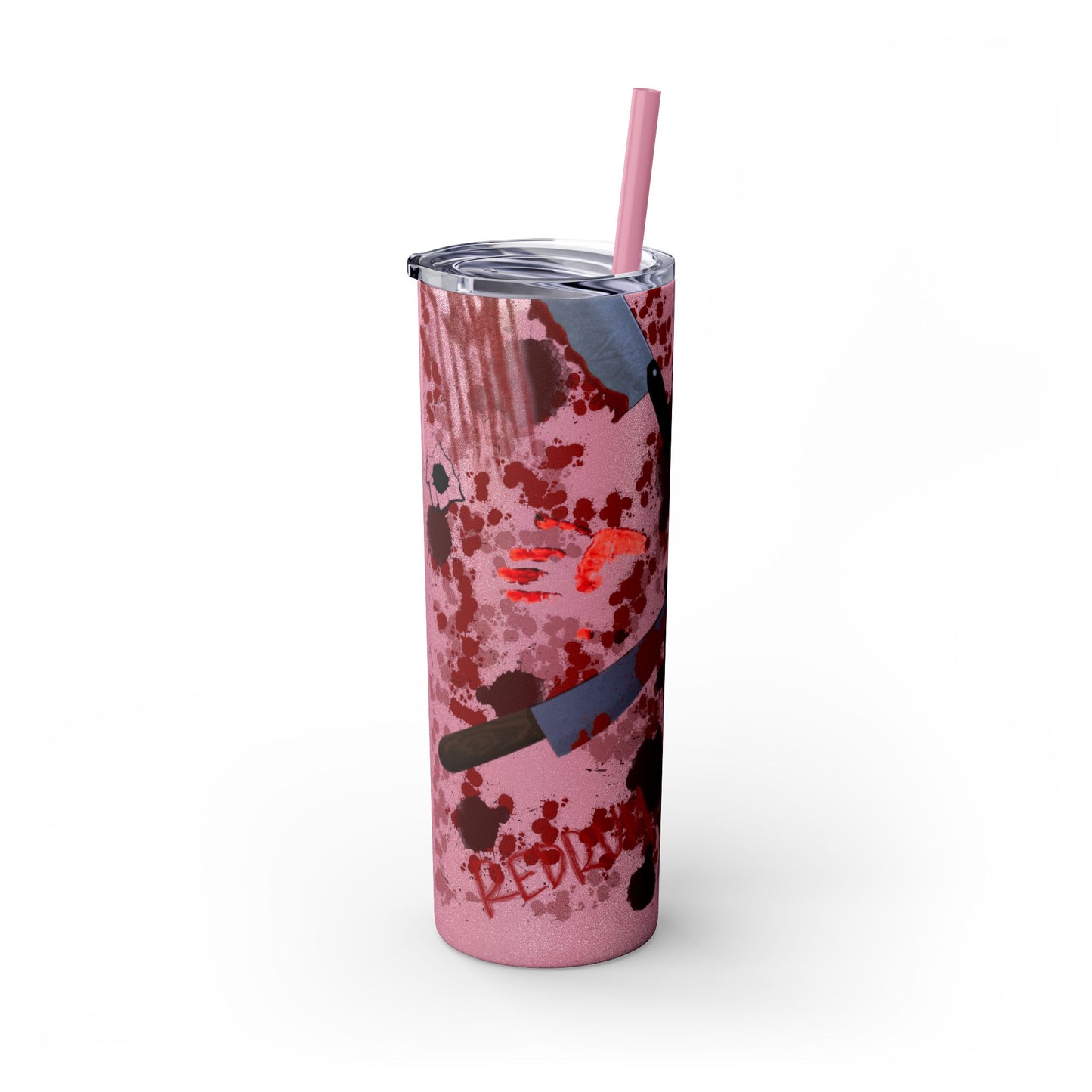 Blood Splatter Print Skinny Tumbler | 20oz Insulated Travel Cup, Unique Gift for Artists, Halloween Decor, Stylish Water Bottle, Revenge Themed