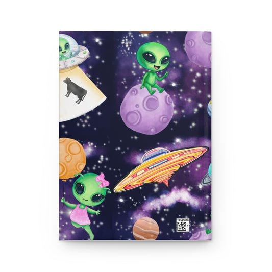 Alien-Themed Hardcover Journal for Creative Minds, Perfect for Gifts, Note-taking, and Space Lovers, Cute Green Aliens Design