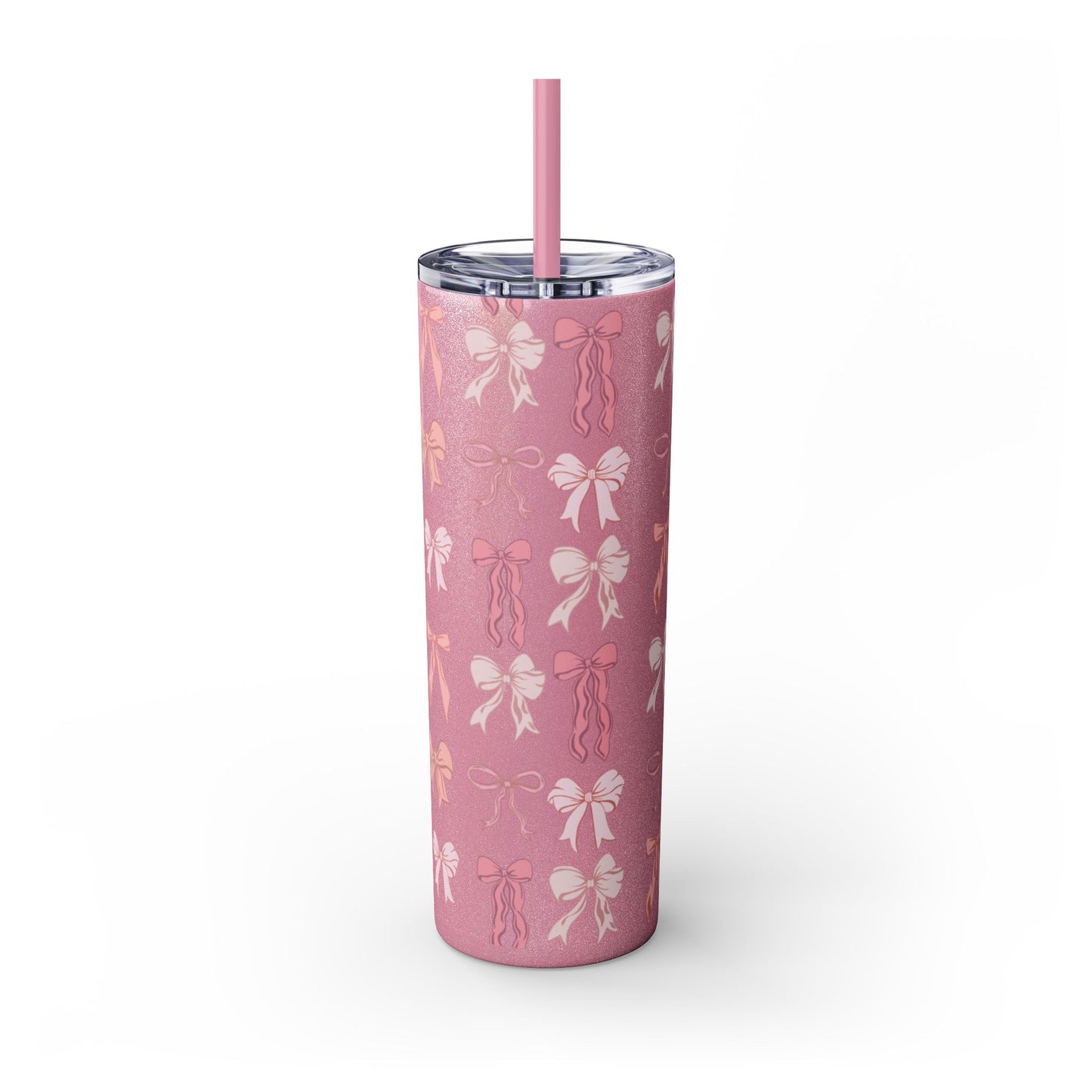 Cute Bow Pattern Skinny Tumbler, 20oz Travel Mug, Gift for Her, Bridesmaid Gift, Bachelorette Party Favor, Hydration Cup