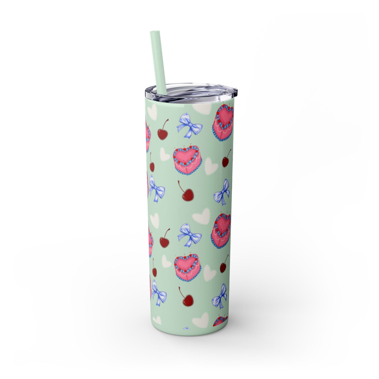 Heart Cake Skinny Tumbler, 20oz | Cute Hearts & Bows Drinkware | Gift for Her, Love Mug, Floral Tumbler, Sweetheart Tumbler
