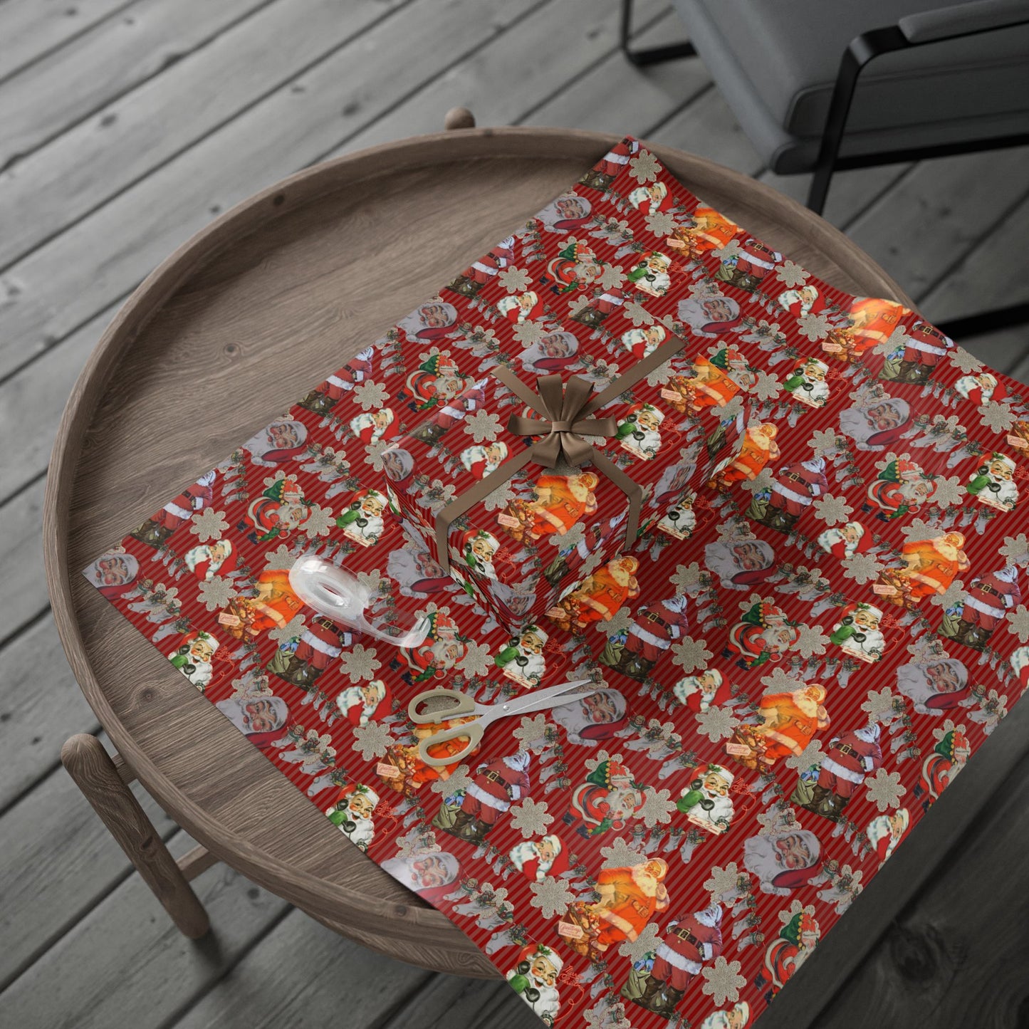 Vintage Santa & Ornaments Christmas Wrapping Paper Roll