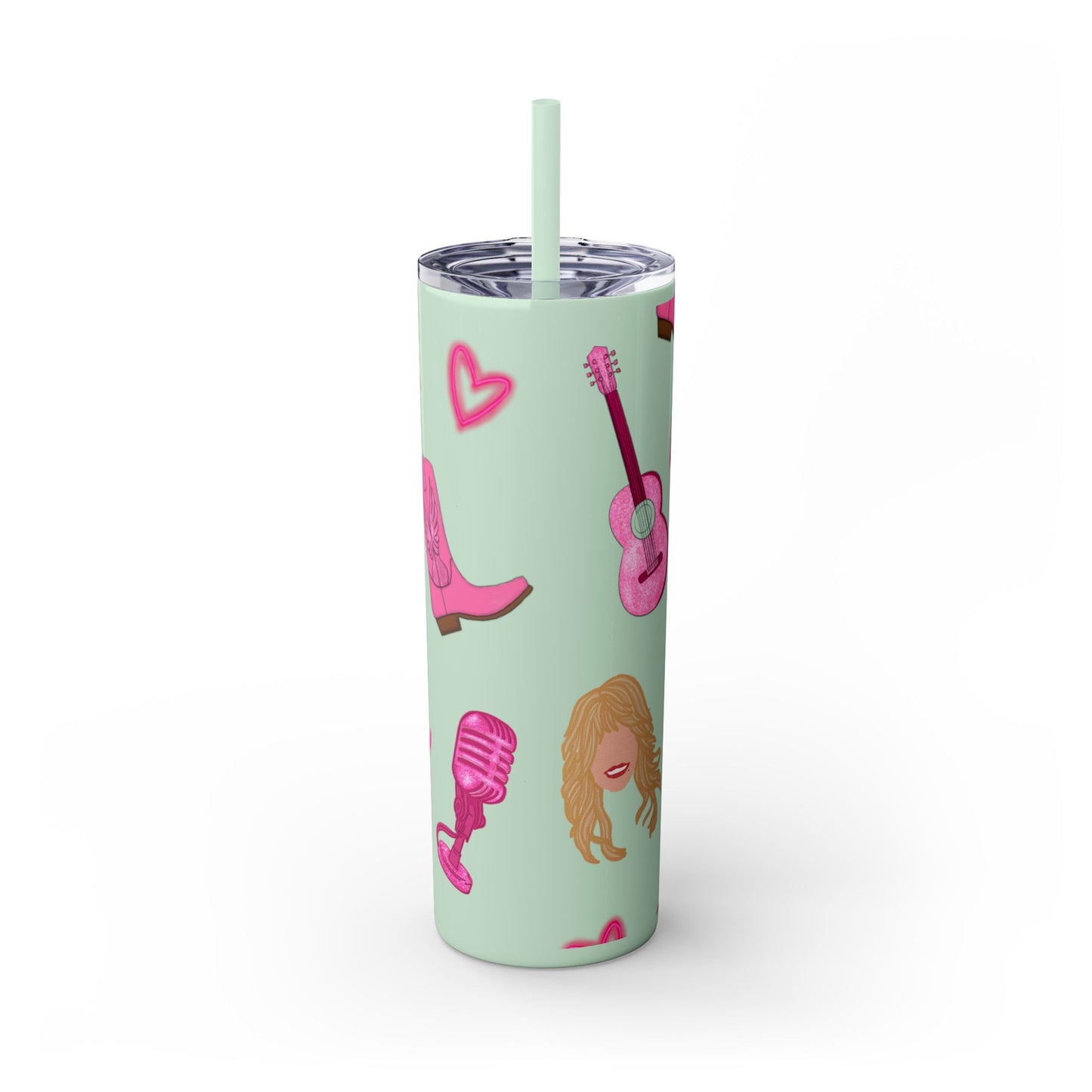 Dolly Parton Tumbler, 20oz Skinny Drinkware with Straw, Perfect for Concerts, Gifts for Music Lovers, Cute Pink Design, Fun Party Favor
