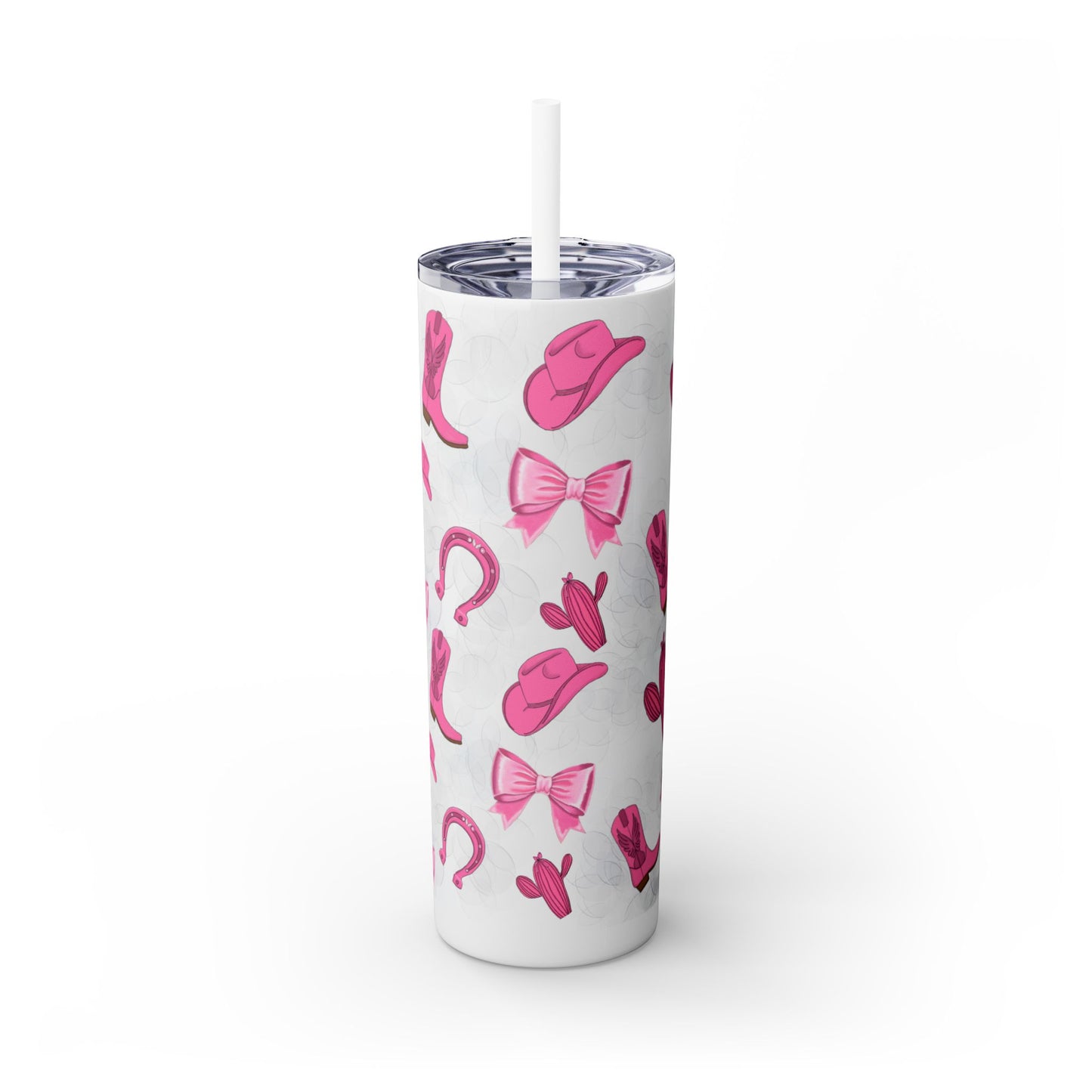 Fun Pink Cowgirl Skinny Tumbler - 20oz, Western Style Drinkware, Cactus and Bow Design, Perfect for Gifts, Summer Parties, or Rodeos