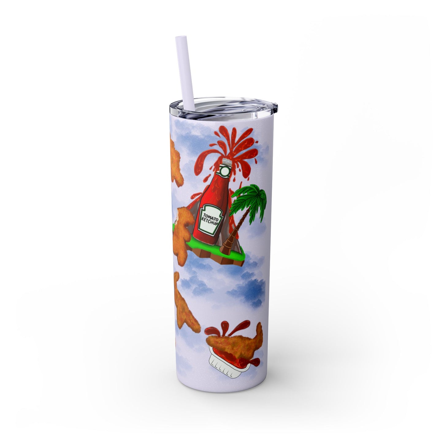 Dino Nuggets Tropical Themed Skinny Tumbler with Straw, 20oz | Fun Vacation Drinkware, Summer, Hawaiian Party, Gift for Beach Lovers