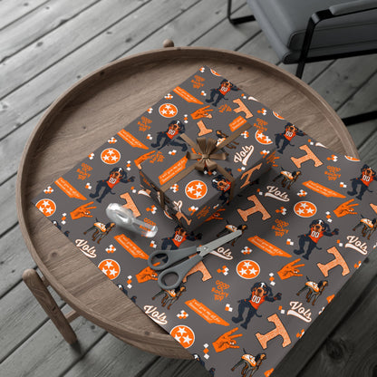 Tennessee Vols Gift Wrap Paper – Orange & Gray College Sports Wrapping Paper with Mascot, T & 'Vols' Logos