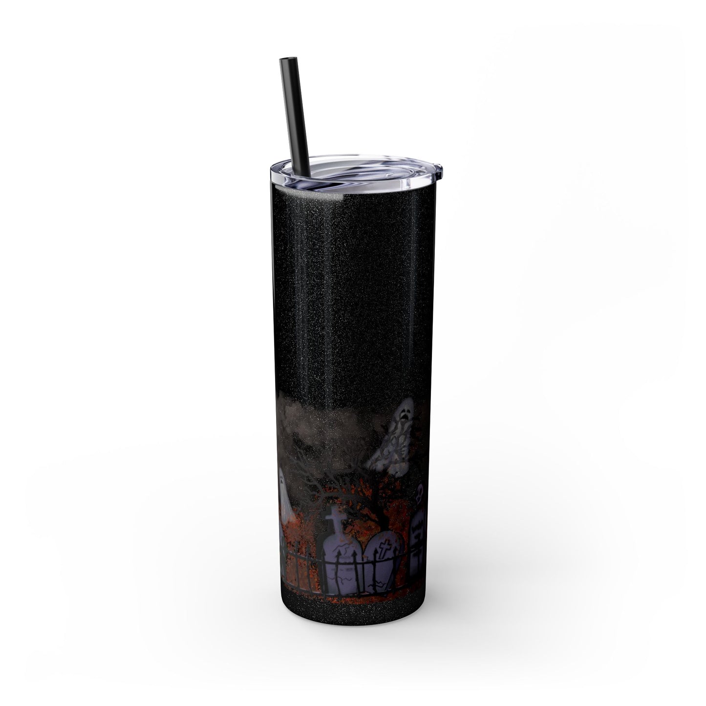 Graveyard Skinny Tumbler with Straw, Haunted House Design for Witchy Gatherings, 20oz Travel Mug, Trick or Treat Accessories, [...]