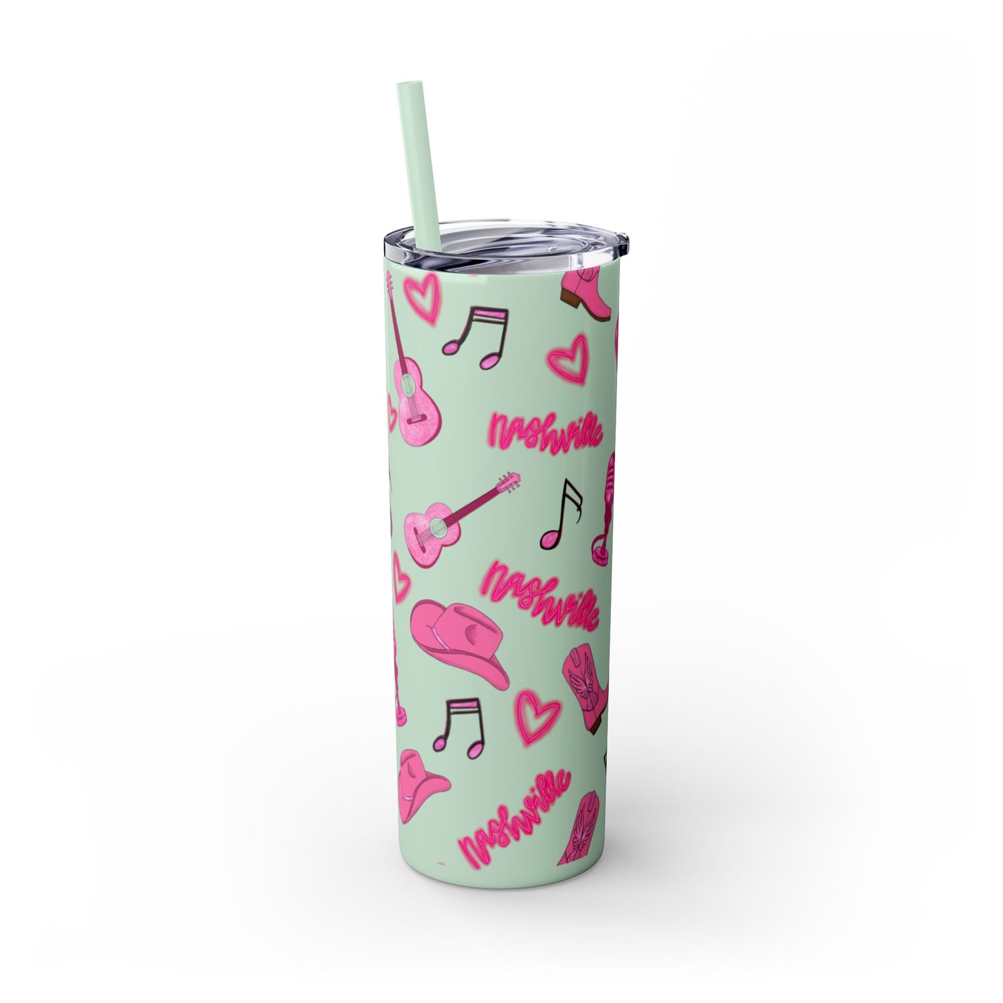 Pink Nashville Themed Skinny Tumbler | 20oz Drink Cup for Concerts, Parties, Gifts, Festivals, or Daily Use