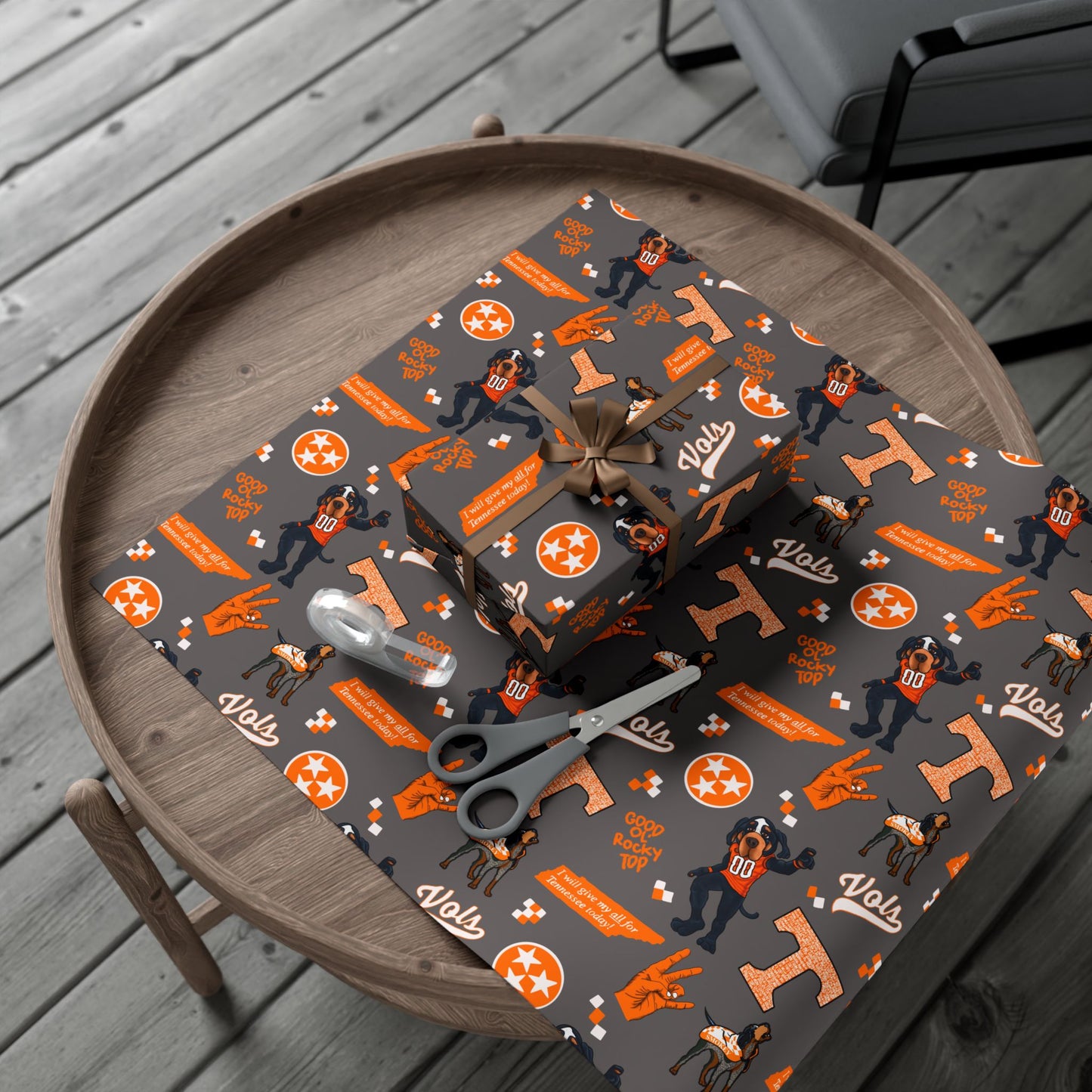 Tennessee Vols Gift Wrap Paper – Orange & Gray College Sports Wrapping Paper with Mascot, T & 'Vols' Logos