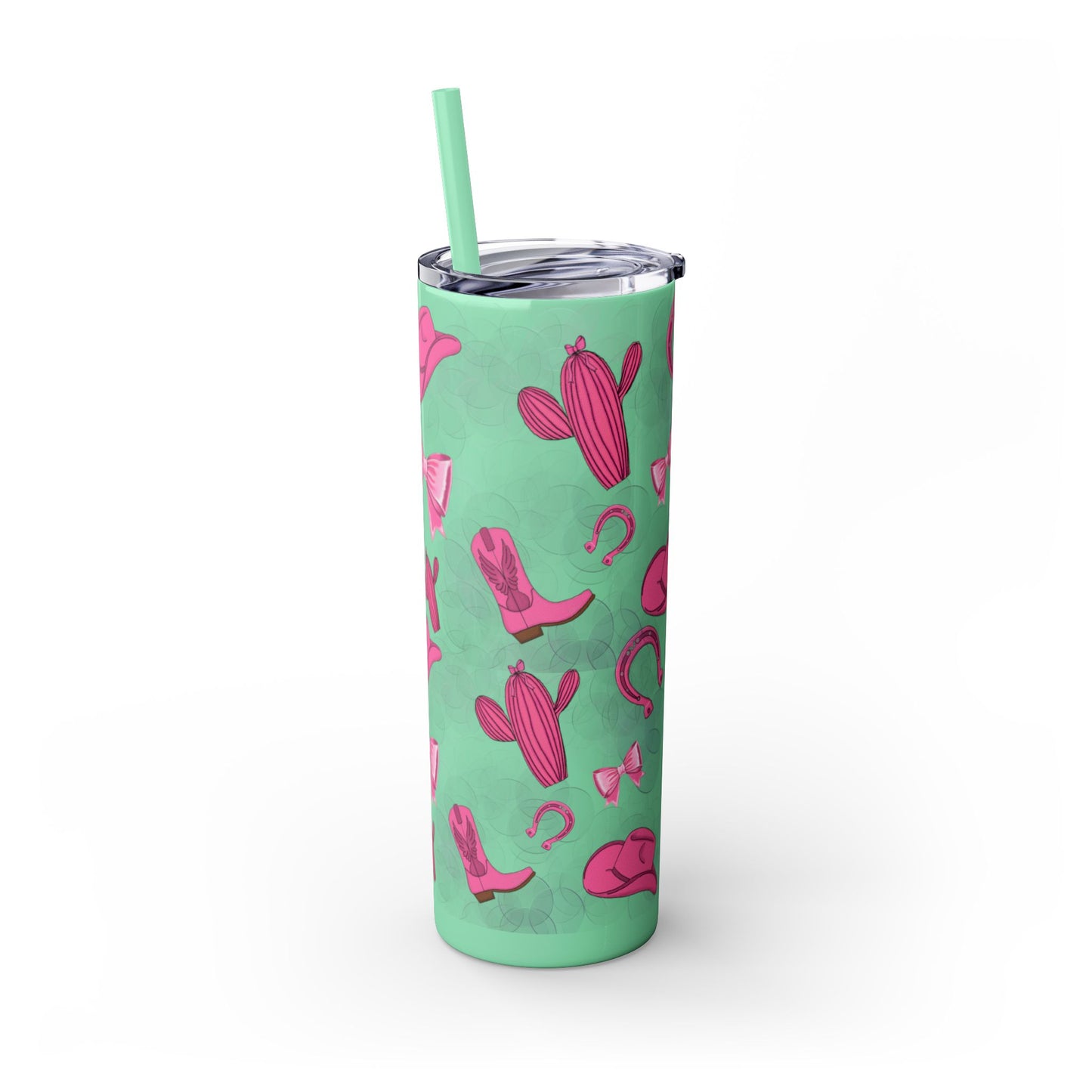 Fun Pink Cowgirl Skinny Tumbler - 20oz, Western Style Drinkware, Cactus and Bow Design, Perfect for Gifts, Summer Parties, or Rodeos