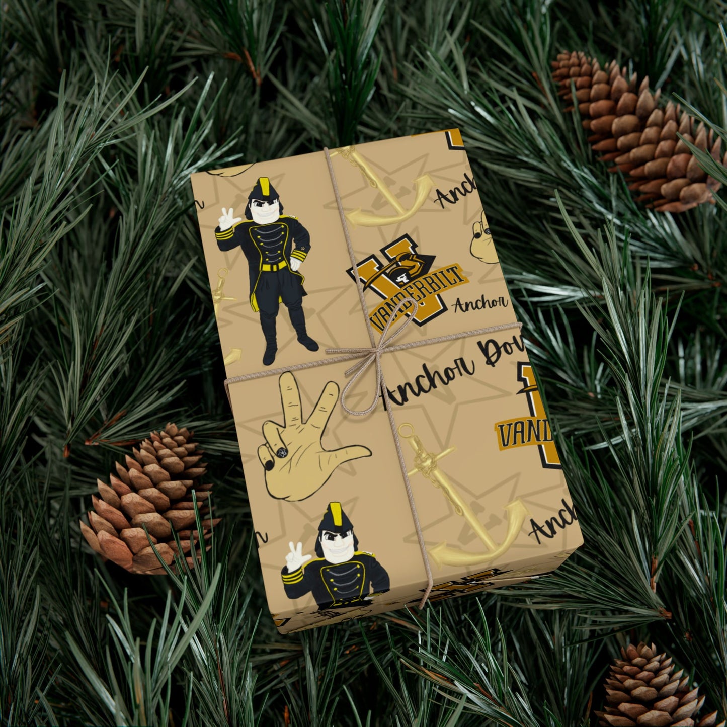 Vanderbilt Pattern Gift Wrap Paper — Personalized College Mascot Wrapping Sheets