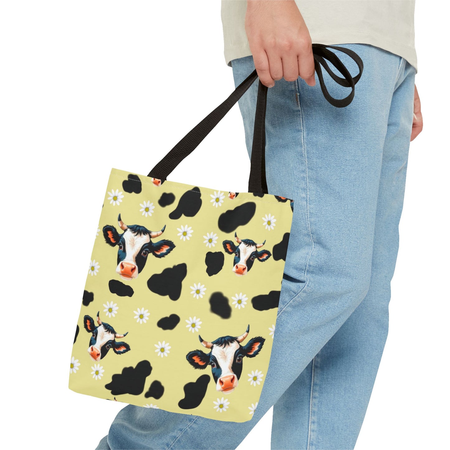Cow Print Tote Bag, Cute Animal Lover Gift, Floral Cow AOP Bag, Cow-Themed Market Tote, Farmhouse Style Eco-Friendly Bag