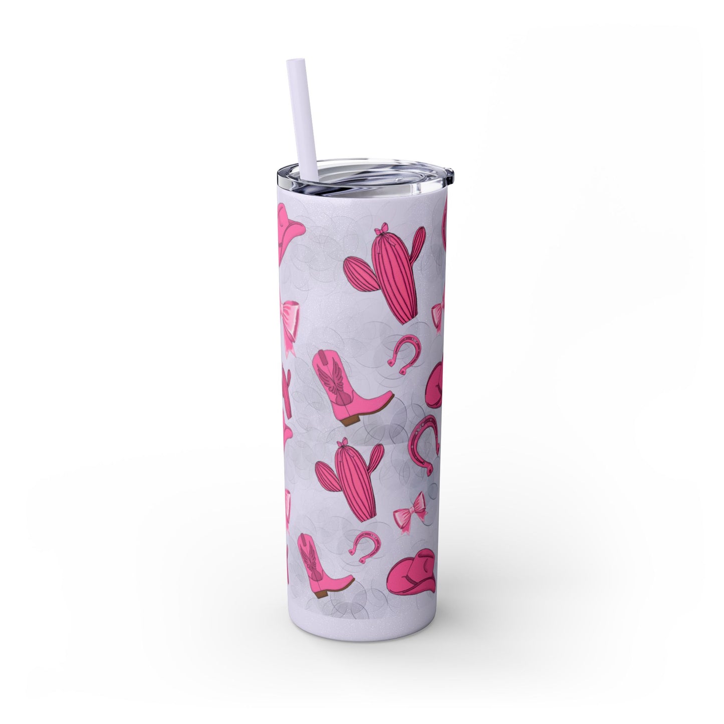 Fun Pink Cowgirl Skinny Tumbler - 20oz, Western Style Drinkware, Cactus and Bow Design, Perfect for Gifts, Summer Parties, or Rodeos