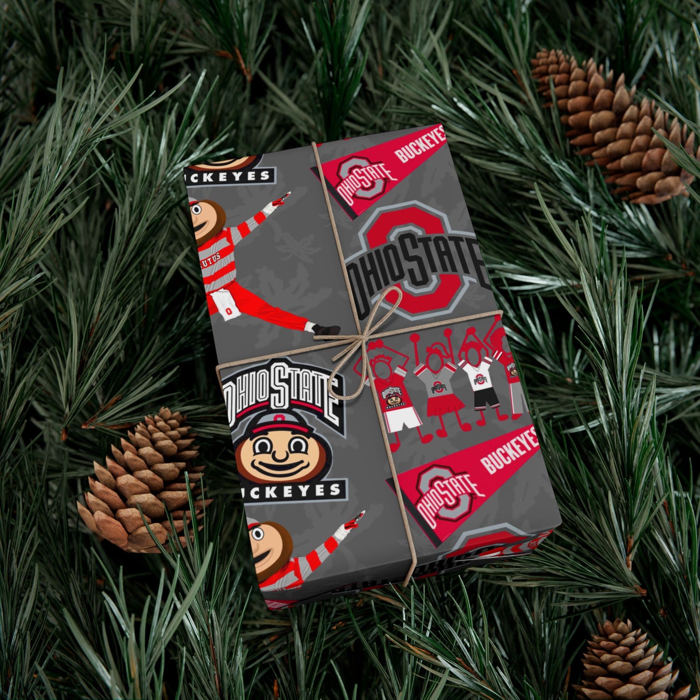 Ohio State Buckeyes Gift Wrap Paper - Brutus Mascot College Football Wrapping Paper