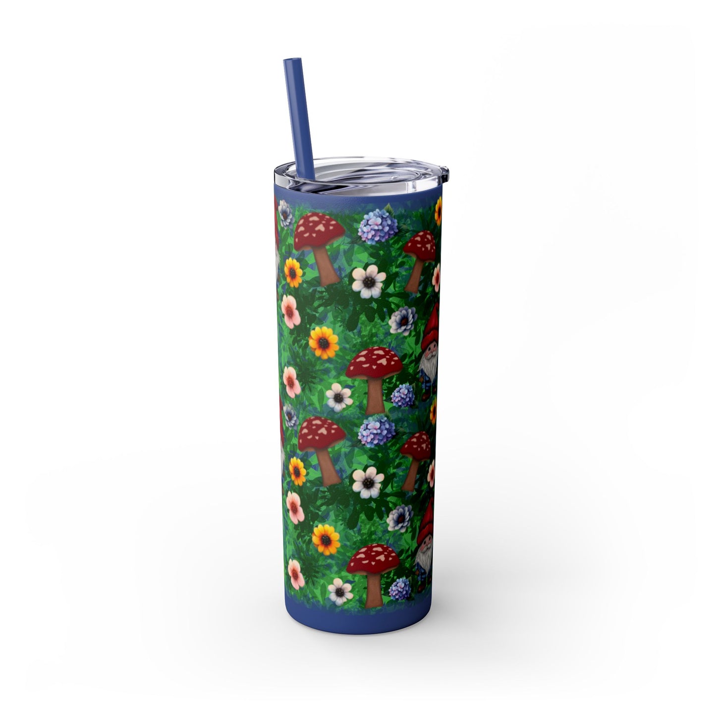 Whimsical Gnome Skinny Tumbler with Straw, Perfect for Garden Lovers, Cute Gift for Birthdays, Summer Drinks, Floral Design