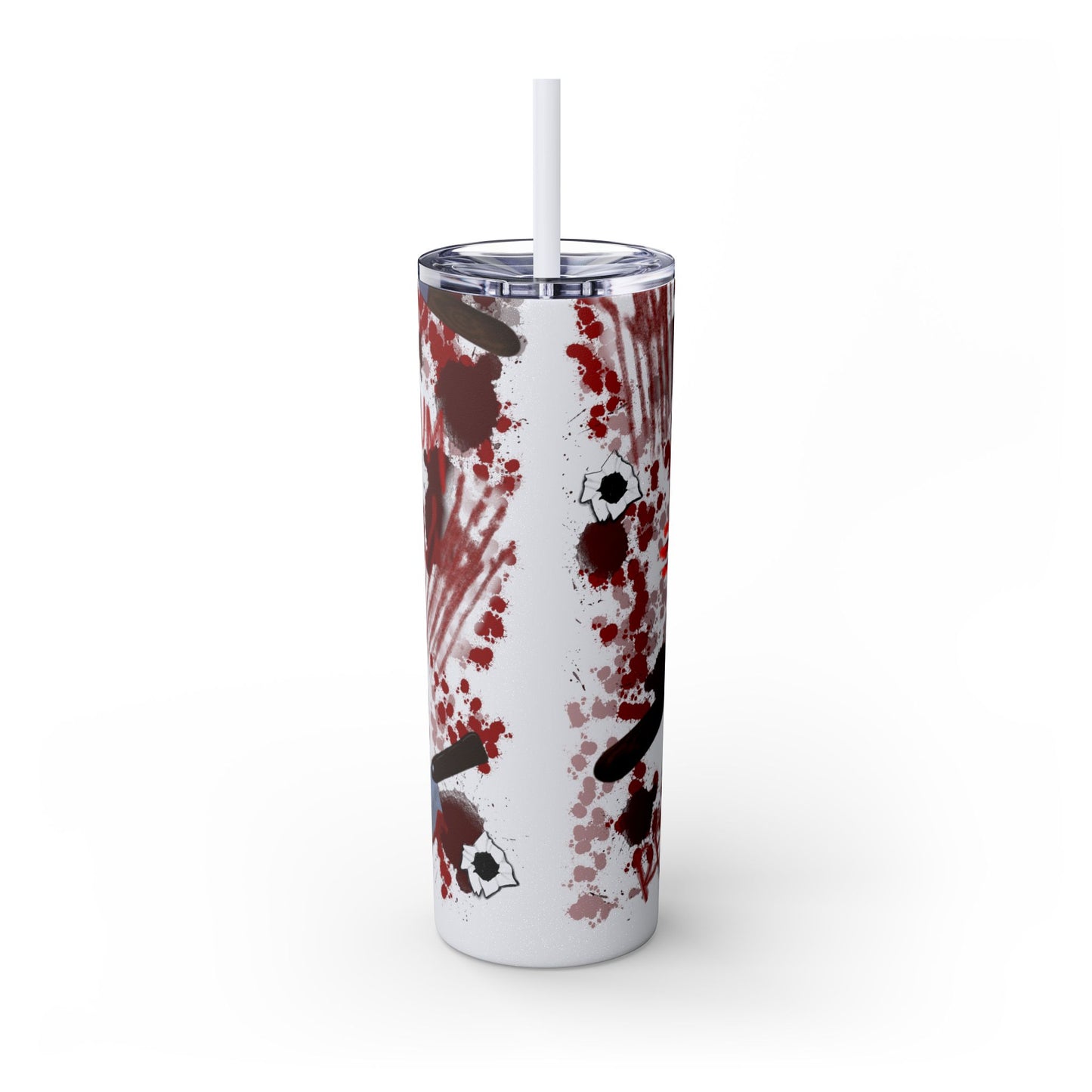 Blood Splatter Print Skinny Tumbler | 20oz Insulated Travel Cup, Unique Gift for Artists, Halloween Decor, Stylish Water Bottle, Revenge Themed
