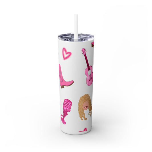 Dolly Parton Tumbler, 20oz Skinny Drinkware with Straw, Perfect for Concerts, Gifts for Music Lovers, Cute Pink Design, Fun Party Favor