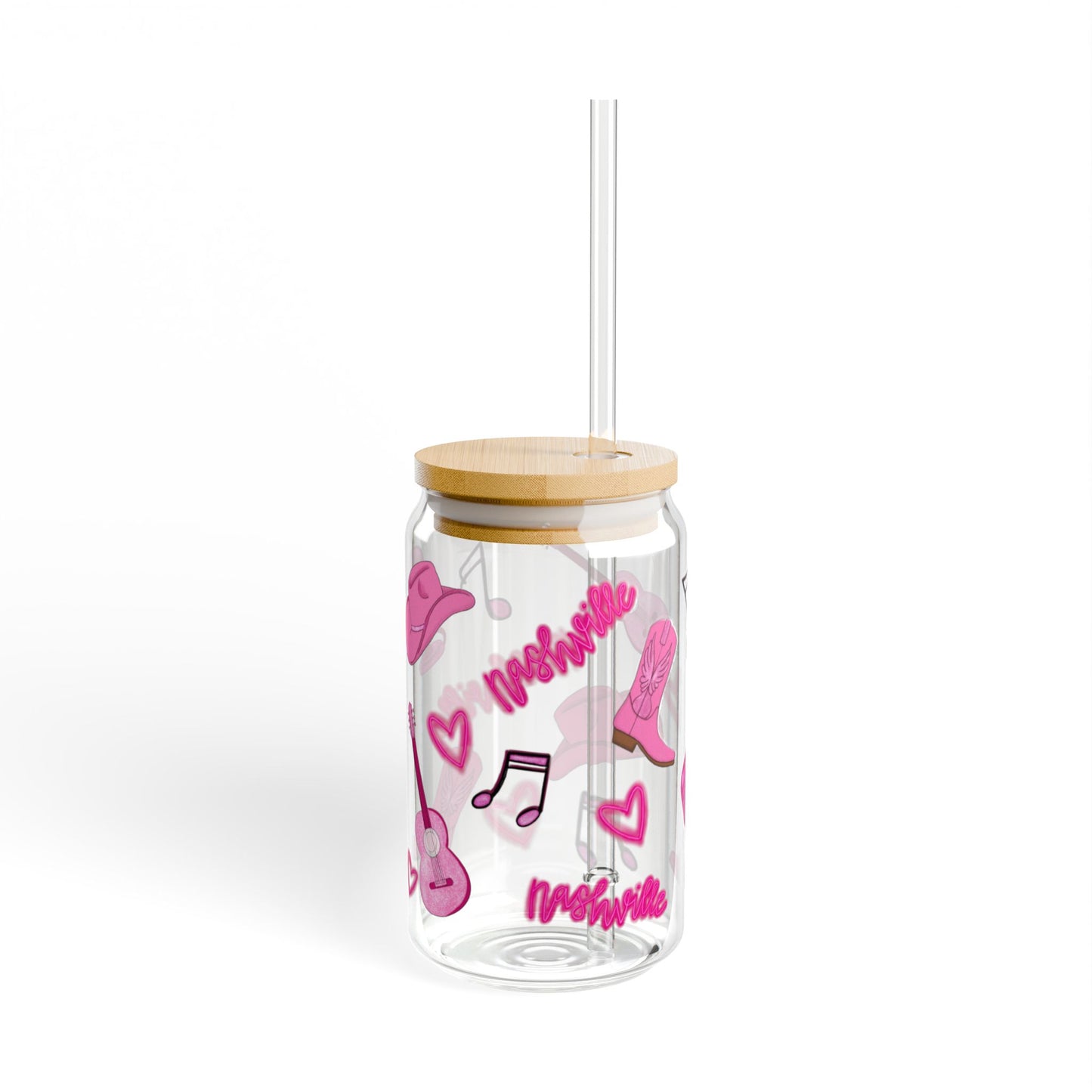 Nashville Pink Music Sipper Glass, Unique Drinkware for Music Lovers, Perfect Gift for Singers, Customizable Glass, 16oz