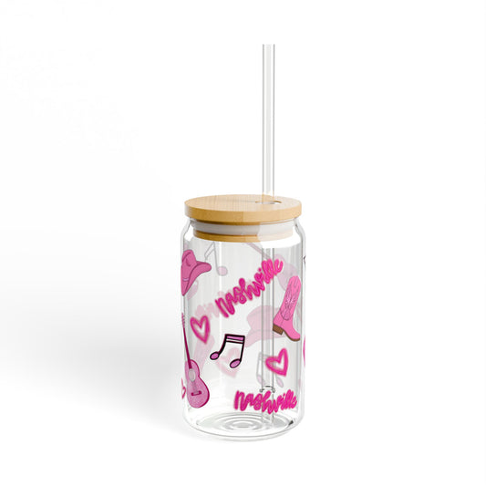 Nashville Pink Music Sipper Glass, Unique Drinkware for Music Lovers, Perfect Gift for Singers, Customizable Glass, 16oz