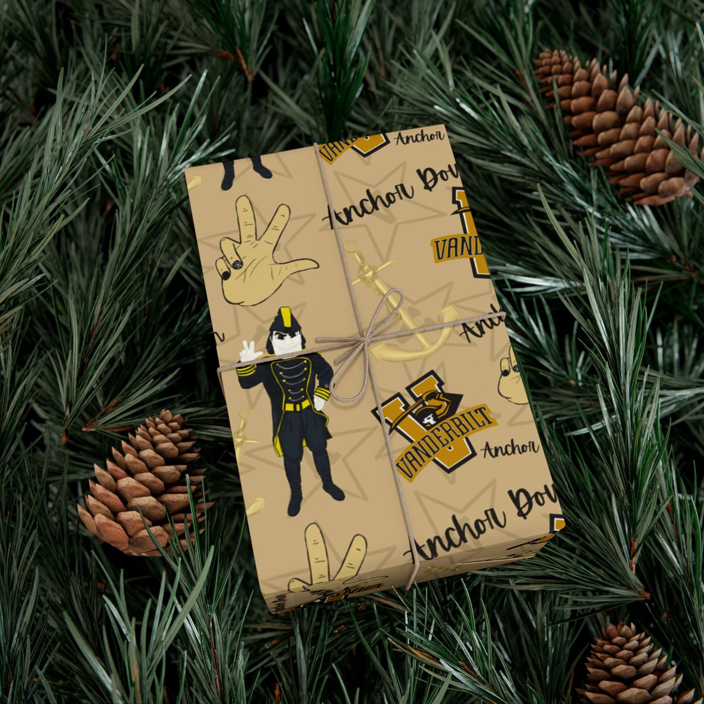 Vanderbilt Pattern Gift Wrap Paper — Personalized College Mascot Wrapping Sheets