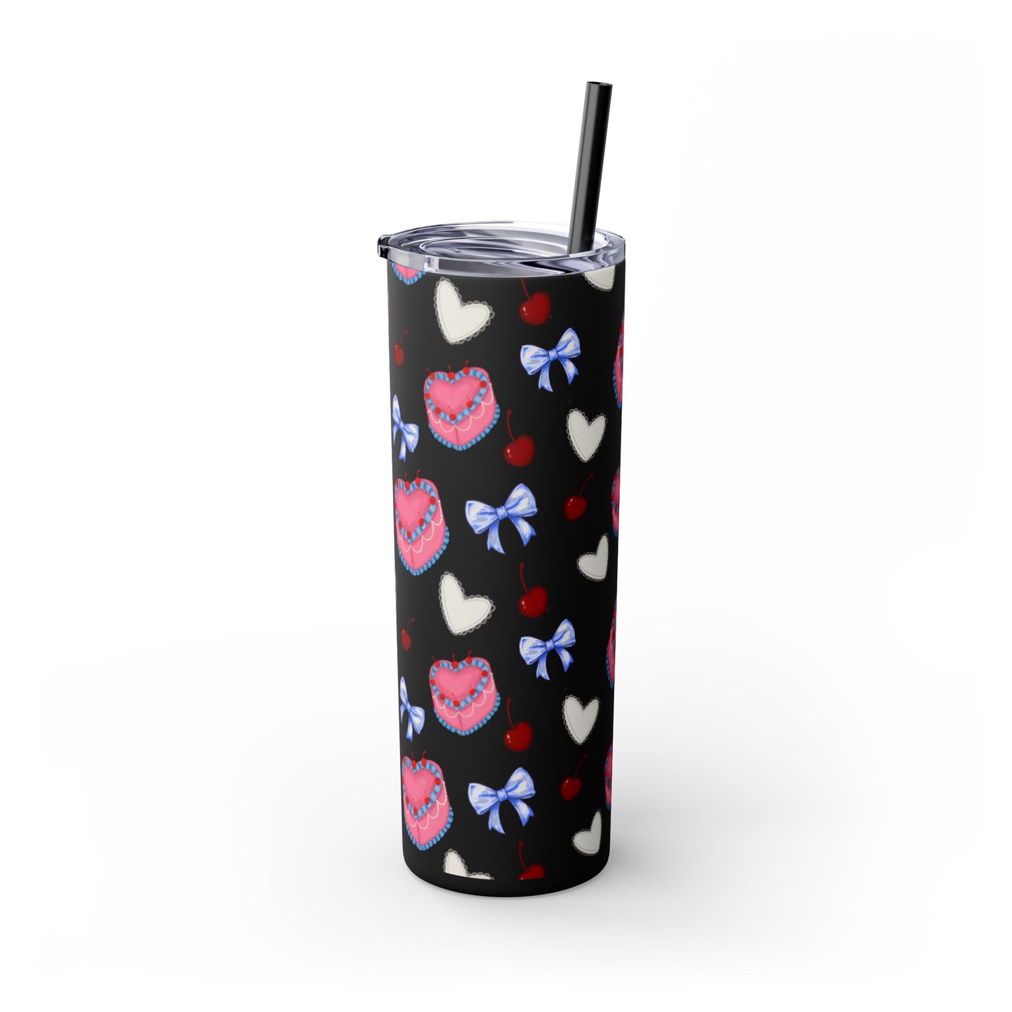 Heart Cake Skinny Tumbler, 20oz | Cute Hearts & Bows Drinkware | Gift for Her, Love Mug, Floral Tumbler, Sweetheart Tumbler