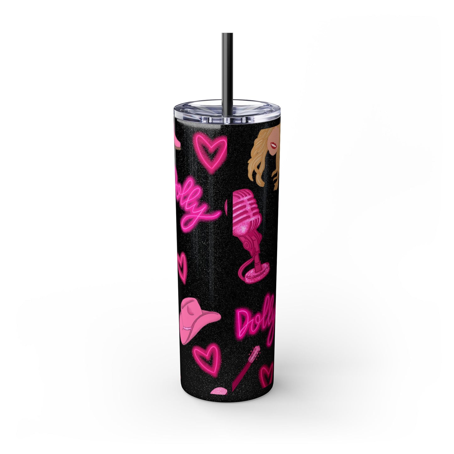 Dolly Parton Tumbler, 20oz Skinny Drinkware with Straw, Perfect for Concerts, Gifts for Music Lovers, Cute Pink Design, Fun Party Favor