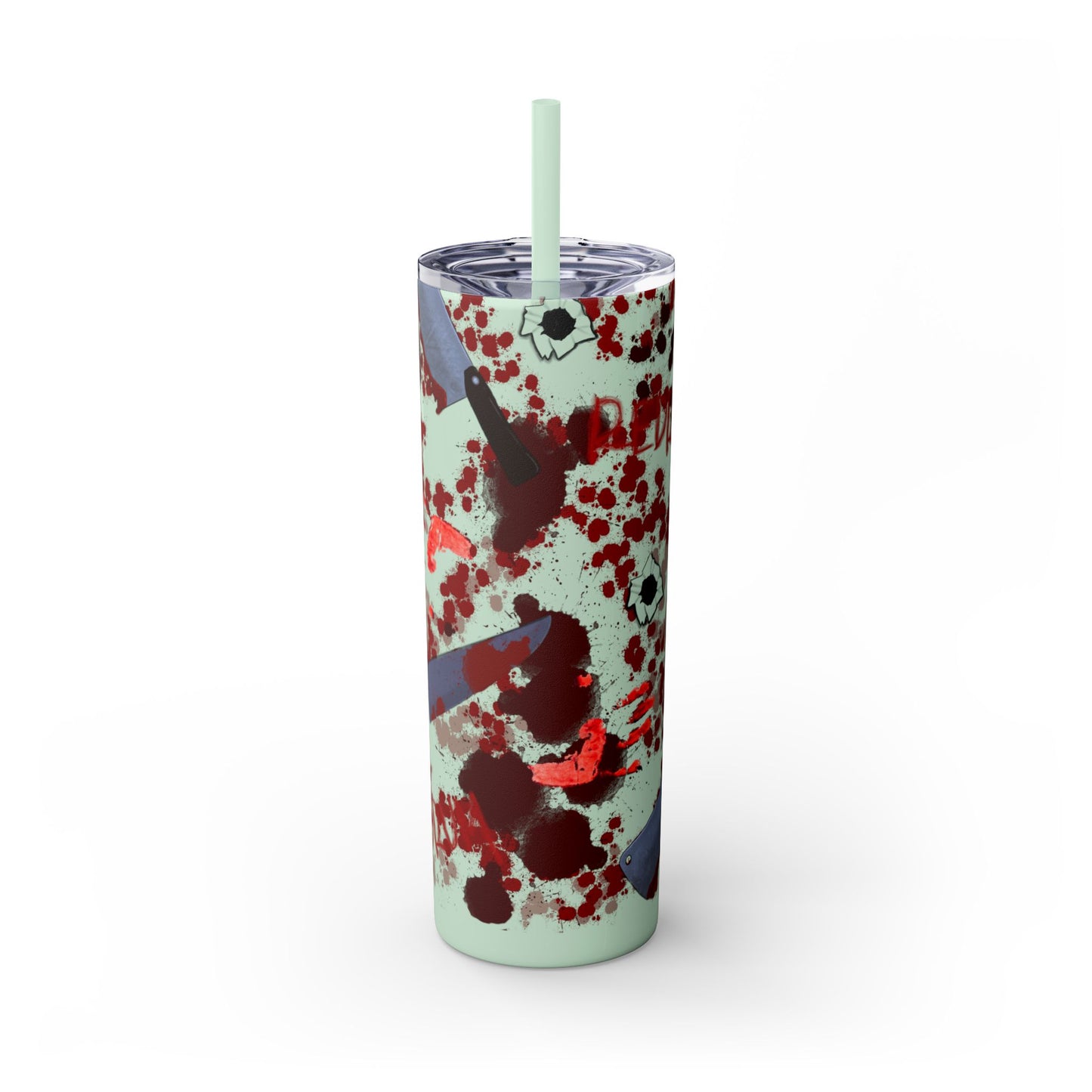 Blood Splatter Print Skinny Tumbler | 20oz Insulated Travel Cup, Unique Gift for Artists, Halloween Decor, Stylish Water Bottle, Revenge Themed