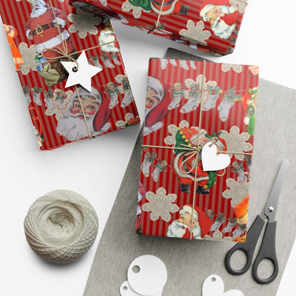 Vintage Santa Red Christmas Gift Wrap Paper — Retro Holiday Wrapping Sheets