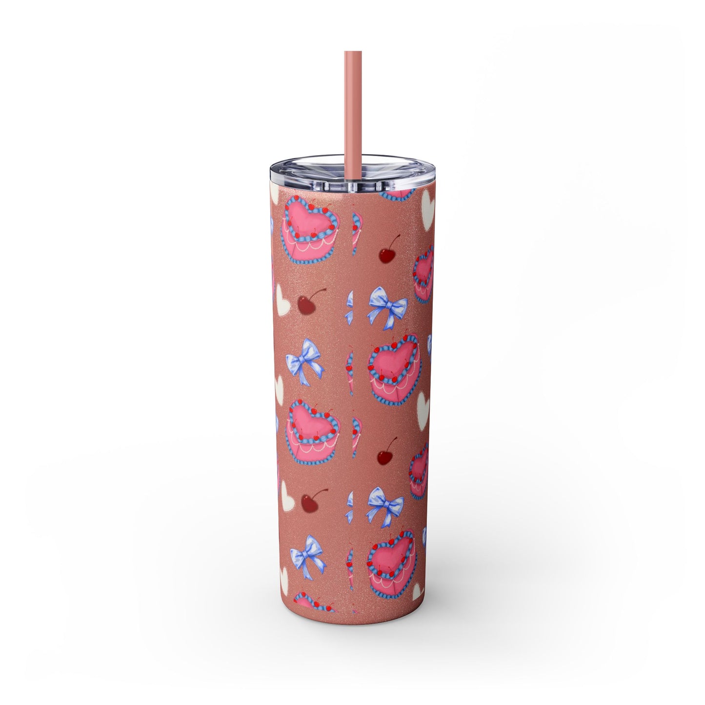 Heart Cake Skinny Tumbler, 20oz | Cute Hearts & Bows Drinkware | Gift for Her, Love Mug, Floral Tumbler, Sweetheart Tumbler