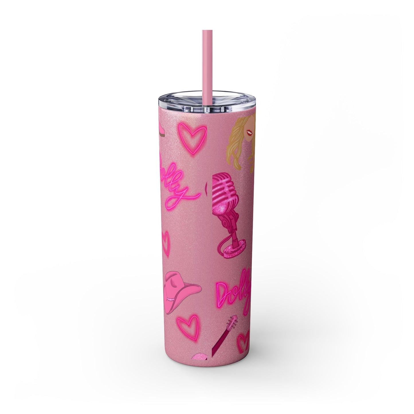 Dolly Parton Tumbler, 20oz Skinny Drinkware with Straw, Perfect for Concerts, Gifts for Music Lovers, Cute Pink Design, Fun Party Favor
