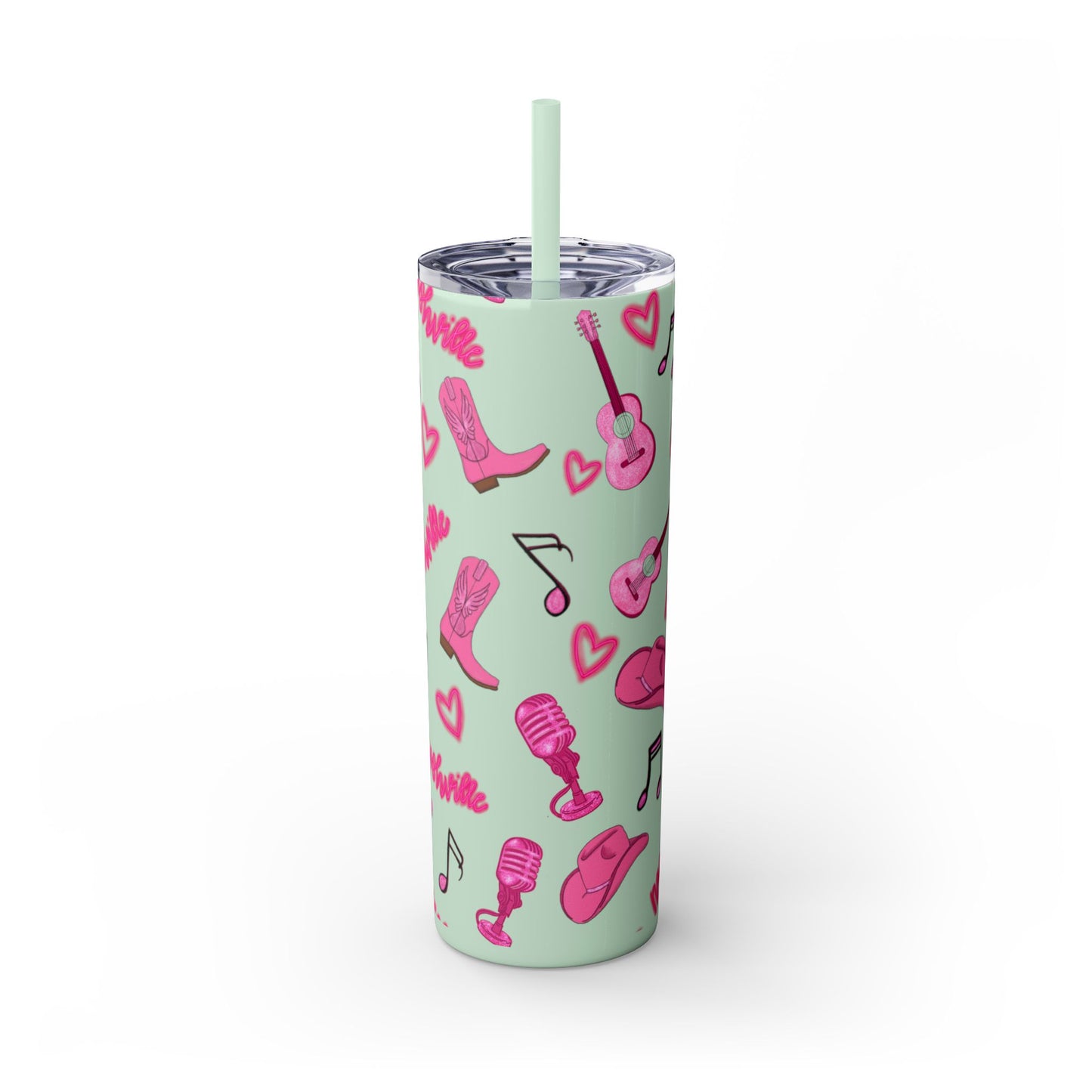 Pink Nashville Themed Skinny Tumbler | 20oz Drink Cup for Concerts, Parties, Gifts, Festivals, or Daily Use