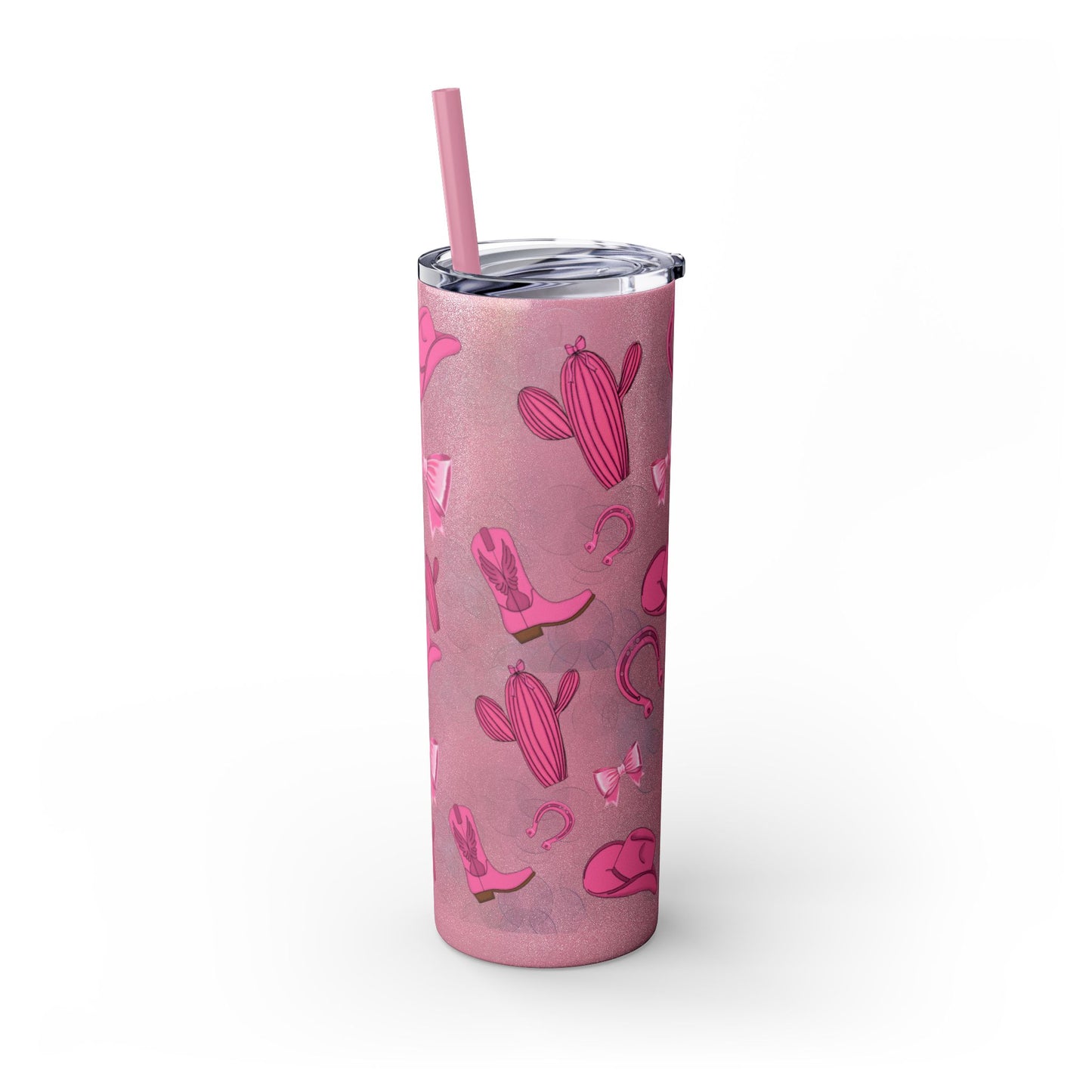 Fun Pink Cowgirl Skinny Tumbler - 20oz, Western Style Drinkware, Cactus and Bow Design, Perfect for Gifts, Summer Parties, or Rodeos