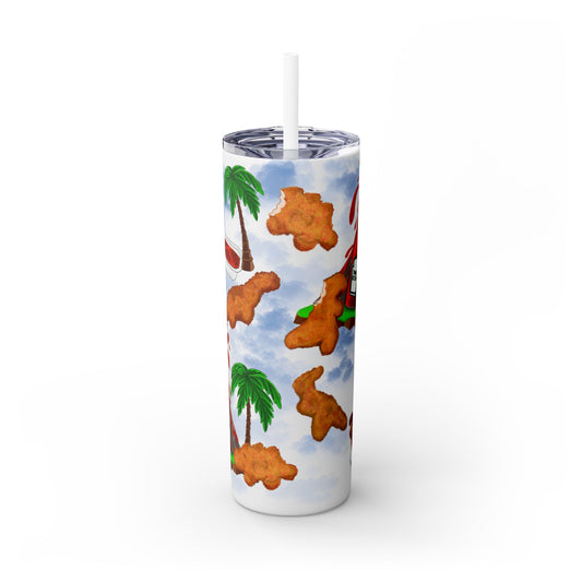 Dino Nuggets Tropical Themed Skinny Tumbler with Straw, 20oz | Fun Vacation Drinkware, Summer, Hawaiian Party, Gift for Beach Lovers