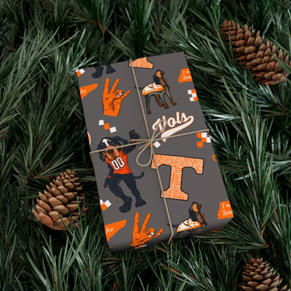Tennessee Vols Gift Wrap Paper – Orange & Gray College Sports Wrapping Paper with Mascot, T & 'Vols' Logos