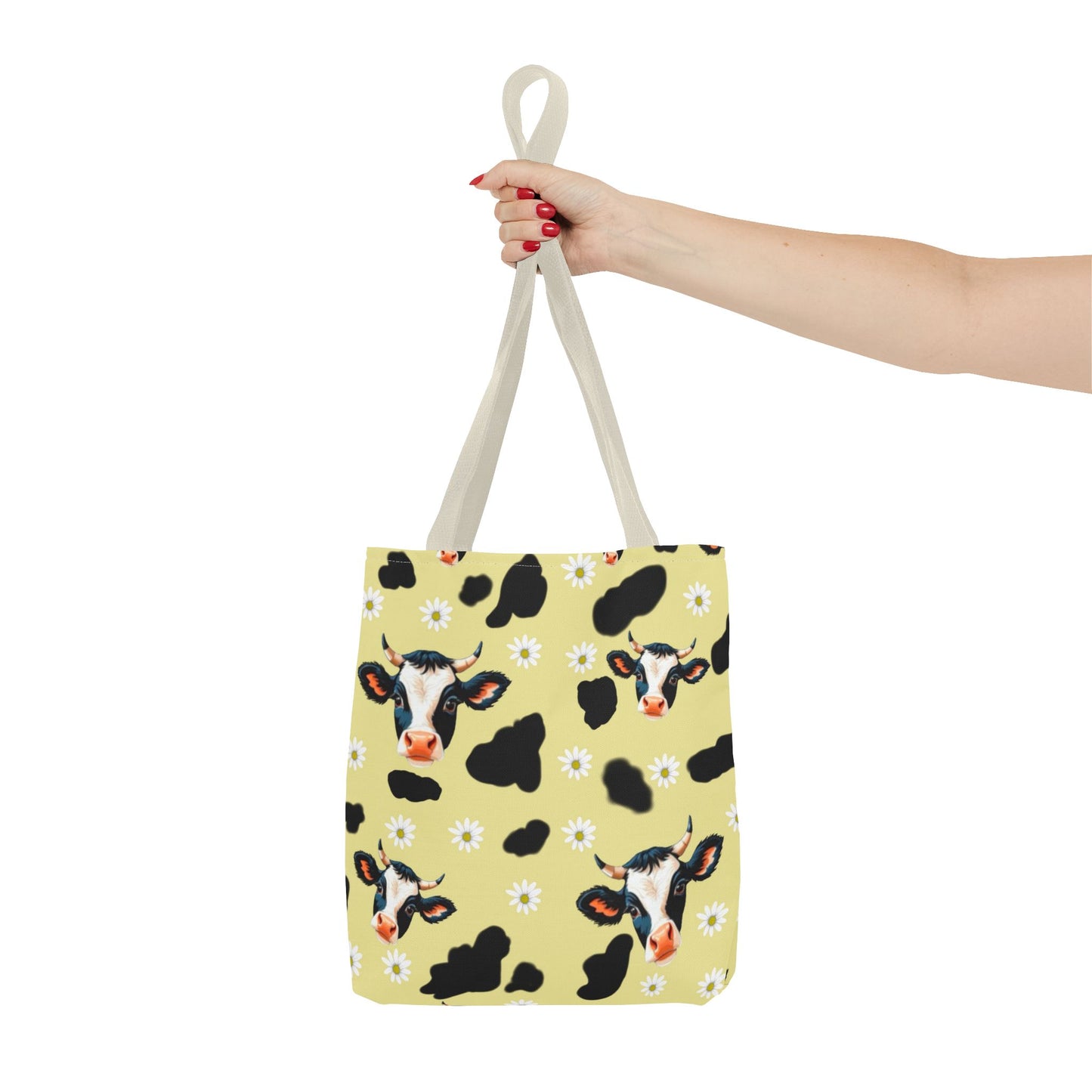 Cow Print Tote Bag, Cute Animal Lover Gift, Floral Cow AOP Bag, Cow-Themed Market Tote, Farmhouse Style Eco-Friendly Bag
