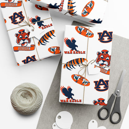 Auburn Tigers Patterned Gift Wrap Paper – Collegiate Football Wrapping Sheets (Includes AU Logos, War Eagle & Tiger Motifs)