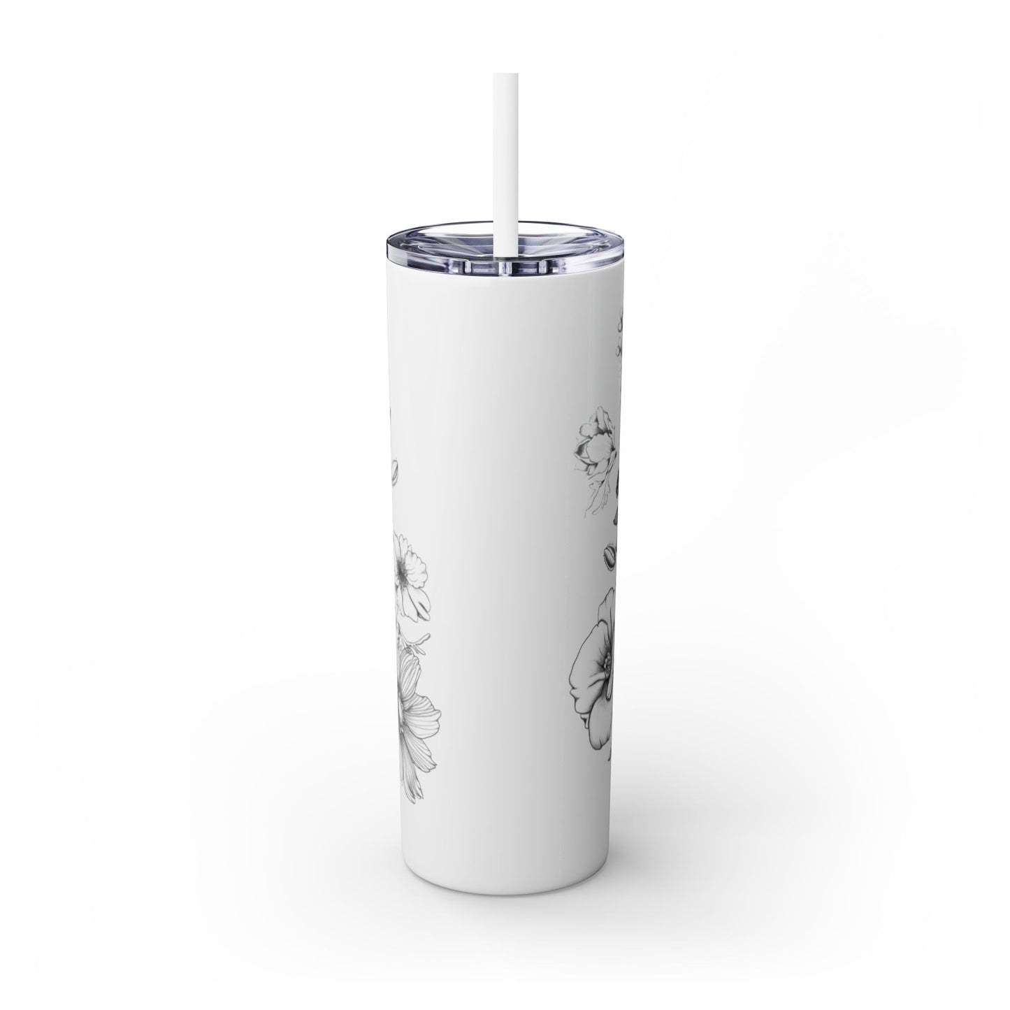 Floral Skinny Tumbler, Elegant Flower Design Drinkware, Perfect for Weddings, Gifts, or Everyday Use