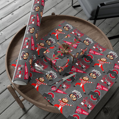 Ohio State Buckeyes Gift Wrap Paper - Brutus Mascot College Football Wrapping Paper